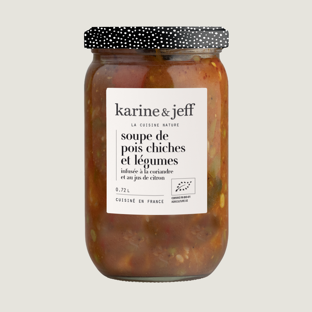 La soupe de pois chiches et légumes – infusée à la coriandre et jus de citron