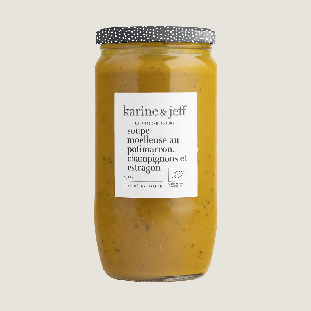 Soupe moelleuse au potimarron, champignons et estragon